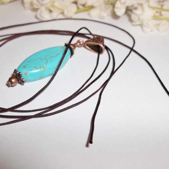 Turquoise Blue & Copper Beaded Necklace Set 5390 - Picture 5 of 10